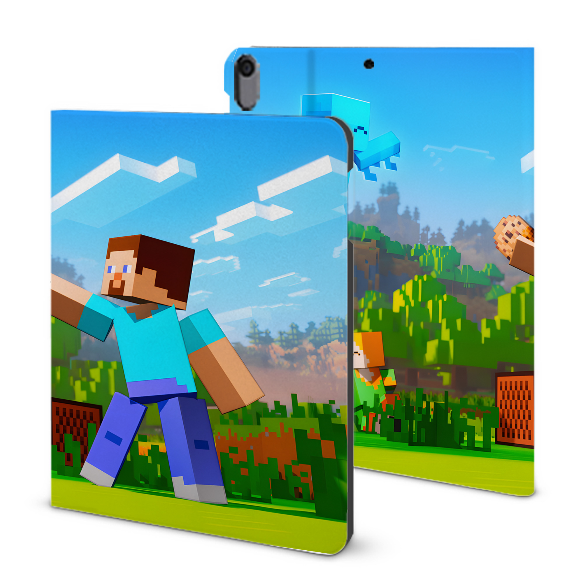 （画像用） マインクラフト ブロックの世界 Minecraft MC Block world IPad ケース ブック型 PUレザー TPU 耐衝撃 軽量 薄型 ペン収納なし 全面保護 IPad 各モデル対応